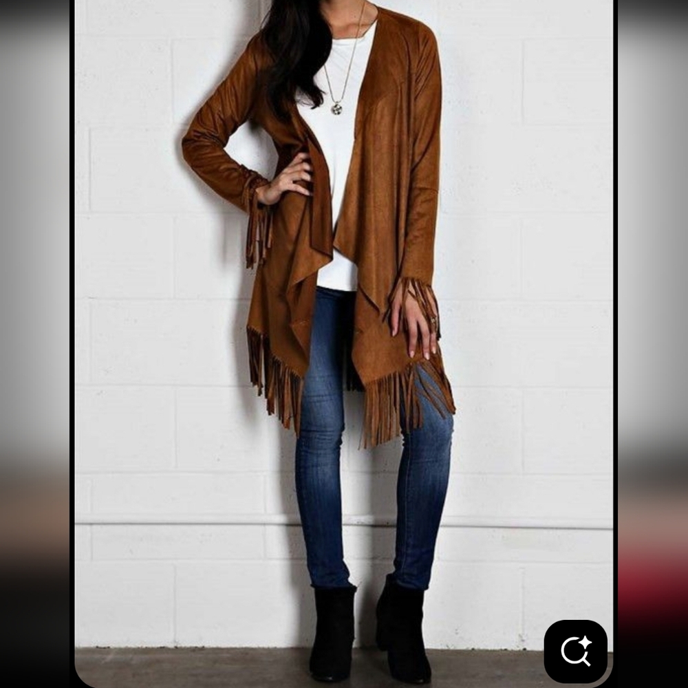 Love Riche Brown Suede Fringe Cardigan
